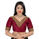 Generic Women's Banglory Embroidery Readymade Blouse (Maroon, Size: Free Size)