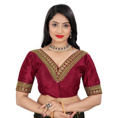 Generic Women's Banglory Embroidery Readymade Blouse (Maroon, Size: Free Size)