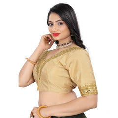 Generic Women's Banglory Embroidery Readymade Blouse (Beige, Size: Free Size)