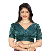 Generic Women's Organza Plain Readymade Blouse (Marine Teal, Size: Free Size)