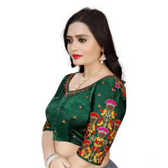 Generic Women's Malai Silk Floral Readymade Blouse (Green, Size: Free Size)
