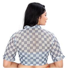 Generic Women's Cotton Blend Checks Readymade Blouse (Grey, Size: Free Size)
