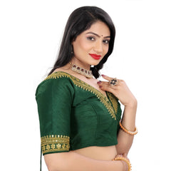 Generic Women's Banglory Embroidery Readymade Blouse (Green, Size: Free Size)