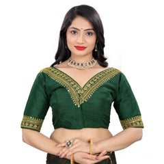 Generic Women's Banglory Embroidery Readymade Blouse (Green, Size: Free Size)