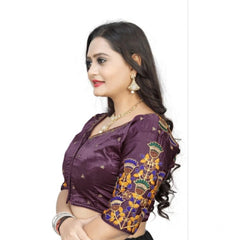 Generic Women's Malai Silk Floral Readymade Blouse (Purple, Size: Free Size)