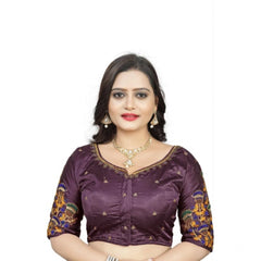 Generic Women's Malai Silk Floral Readymade Blouse (Purple, Size: Free Size)