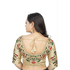 Generic Women's Malai Silk Floral Readymade Blouse (Cream, Size: Free Size)