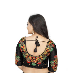 Generic Women's Malai Silk Floral Readymade Blouse (Black, Size: Free Size)