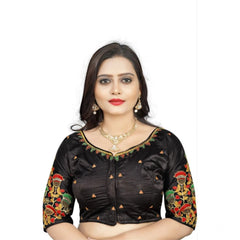 Generic Women's Malai Silk Floral Readymade Blouse (Black, Size: Free Size)