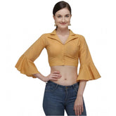 Generic Women's Cotton Striped Readymade Blouse (Mustard, Size: Free Size)