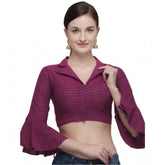 Generic Women's Cotton Striped Readymade Blouse (Magenta, Size: Free Size)