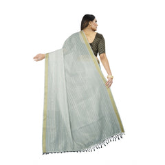Generic Women's Cotton Blend Solid/Plain Saree With Unstitched Blouse 5.5Mtr (Light Blue)