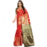 Generic Women's Jacquard Woven Saree With Unstitched Blouse 5.5Mtr (Red)