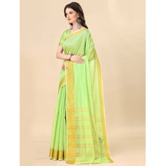 Generic Women's Cotton Silk Striped Saree With Unstitched Blouse 5.5Mtr (Green)