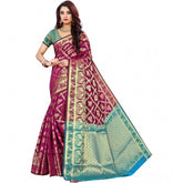 Generic Women's Jacquard Woven Saree With Unstitched Blouse 5.5Mtr (Magenta)