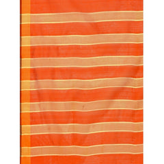 Generic Women's Cotton Silk Striped Saree With Unstitched Blouse 5.5Mtr (Orange)