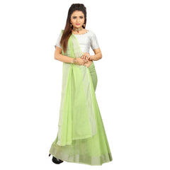 Generic Women's Cotton Silk Self Design Saree With Unstitched Blouse 5.5Mtr (Light Green)