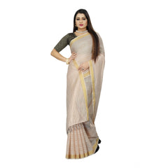 Generic Women's Cotton Blend Solid/Plain Saree With Unstitched Blouse 5.5Mtr (Beige)