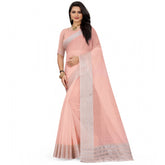 Generic Women's Cotton Jute Self Design Saree With Unstitched Blouse 5.5Mtr (Orange)