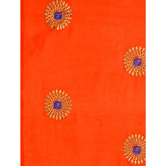Generic Women's Silk Blend Embroidered Saree With Unstitched Blouse 5.5Mtr (Orange)