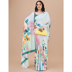 Generic Women's Crepe Digital Print Saree With Unstitched Blouse 5.5Mtr (Light Blue)