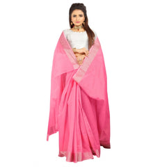 Generic Women's Cotton Silk Self Design Saree With Unstitched Blouse 5.5Mtr (Pink)