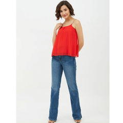 Generic Women's Polyester Embellished Shoulder Straps Top (Red)