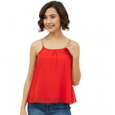 Generic Women's Polyester Embellished Shoulder Straps Top (Red)