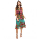 Generic Women's Polyester Floral Sleeveless Below Knee Dress (Multicolor)