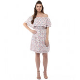 Generic Women's Rayon Floral Half Sleeve Above Knee Dress (Multicolor)