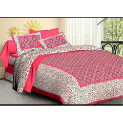 Generic Cotton Printed Queen Size Bedsheet With 2 Pillow Covers (Pink, 90x100 Inch)