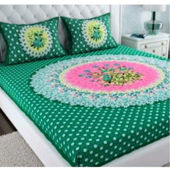 Generic Cotton Printed Queen Size Bedsheet With 2 Pillow Covers (Green, 90x100 Inch)