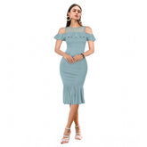 Generic Women's Knitting stretchable Solid Round Neck Sleeveless Dress (Pista )