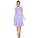 Generic Women's Knitting stretchable Solid Round Neck Cap Sleeve Dress (Purple)