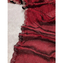 Generic Women's Georgette Satin Silk Saree With Unstitched Blouse 5.5Mtr (Red)