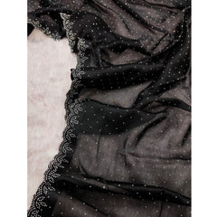 Generic Women's Georgette Satin Silk Saree With Unstitched Blouse 5.5Mtr (Black)