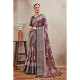 Generic Women's Crepe Silk Printed Saree With Unstitched Blouse 5.5Mtr (purple)