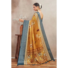 Generic Women's Crepe Silk Printed Saree With Unstitched Blouse 5.5Mtr (Mustard)