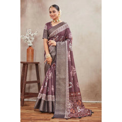 Generic Women's Crepe Silk Printed Saree With Unstitched Blouse 5.5Mtr (purple)