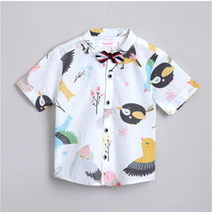 Generic Boy's Cotton Blend Printed Short Sleeve Shirt and Shorts Set (White)