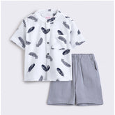 Generic Boy's Cotton Blend Printed Short Sleeve Shirt and Shorts Set (White)