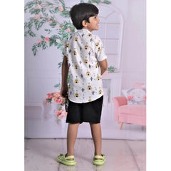 Generic Boy's Cotton Blend Printed Short Sleeve Shirt and Shorts Set (White)