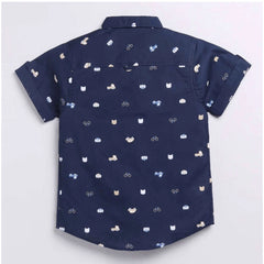 Generic Boy's Cotton Blend Printed Short Sleeve Shirt (Navy Blue)
