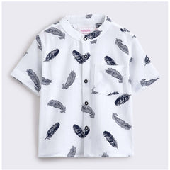 Generic Boy's Cotton Blend Printed Short Sleeve Shirt and Shorts Set (White)