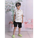 Generic Boy's Cotton Blend Printed Short Sleeve Shirt and Shorts Set (White)