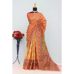 Generic Women's Mysore Silk Digital Print Saree With Unstitched Blouse 5.5Mtr (Orange)
