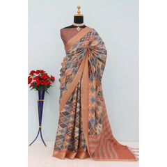 Generic Women's Mysore Silk Digital Print Saree With Unstitched Blouse 5.5Mtr (Brown)