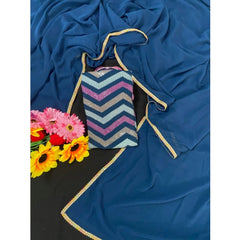 Generic Women's Fox Georgette Solid Saree With Unstitched Blouse 5.5Mtr (Blue)