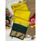 Generic Women's Khadi Cotton Solid Saree With Unstitched Blouse 5.5Mtr (Yellow)