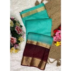 Generic Women's Khadi Cotton Solid Saree With Unstitched Blouse 5.5Mtr (Sky Blue)